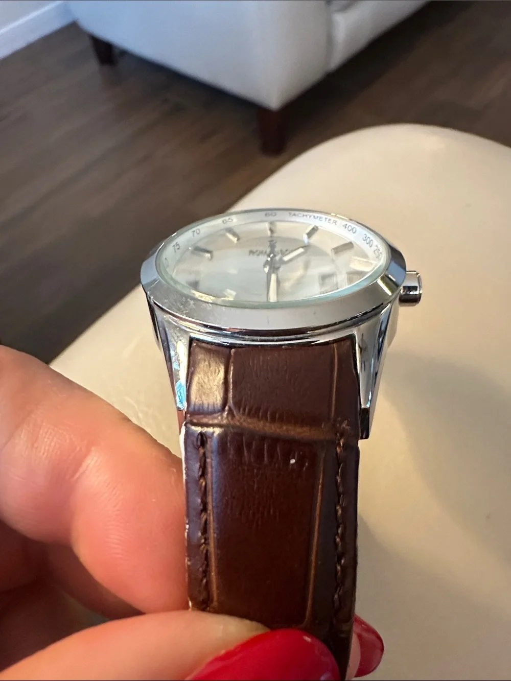 Romanson Silver Dial Watch with Brown Leather Strap